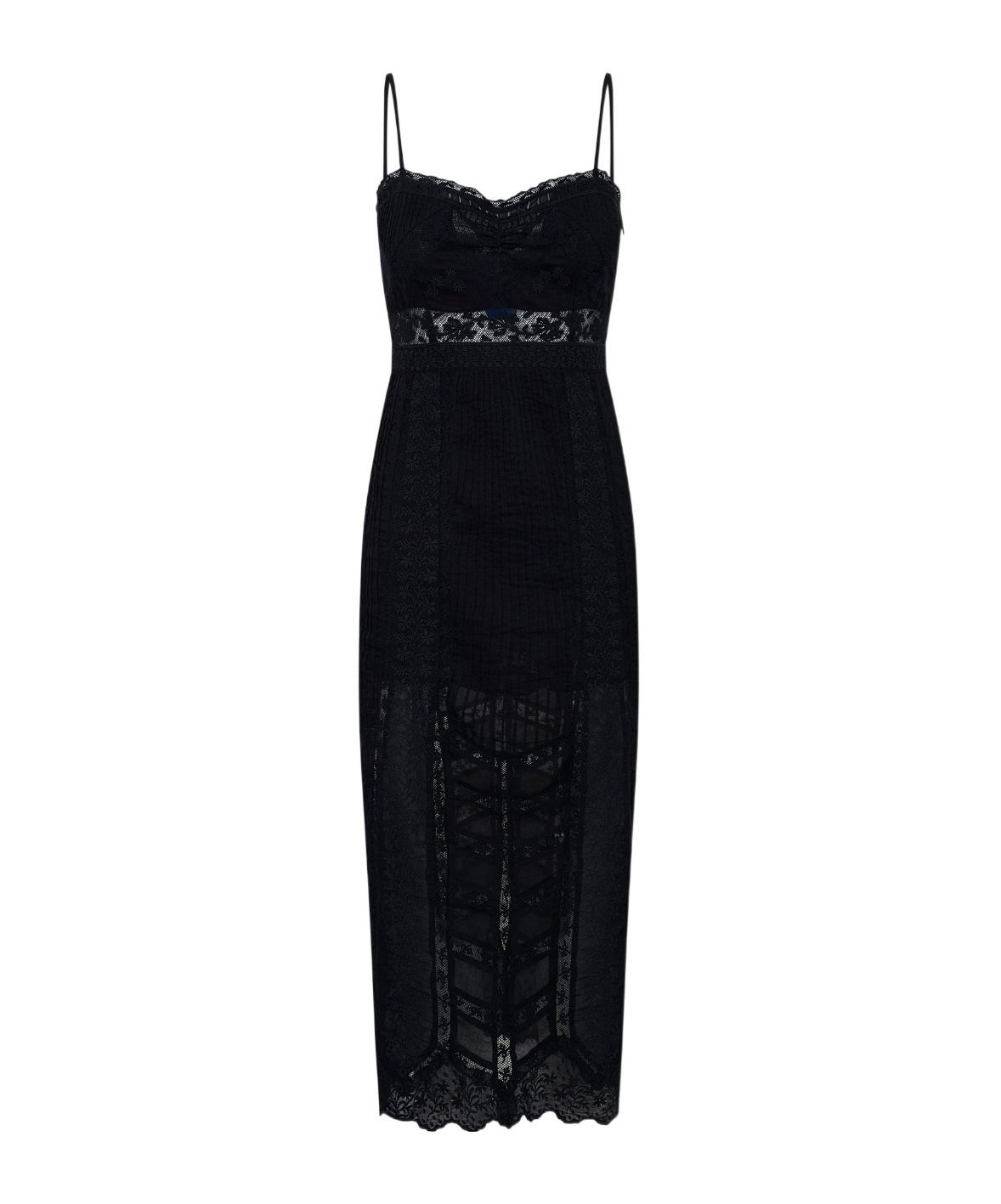 Loveshackfancy Celadine Cotton Lace-trimmed Midi Dress In Black