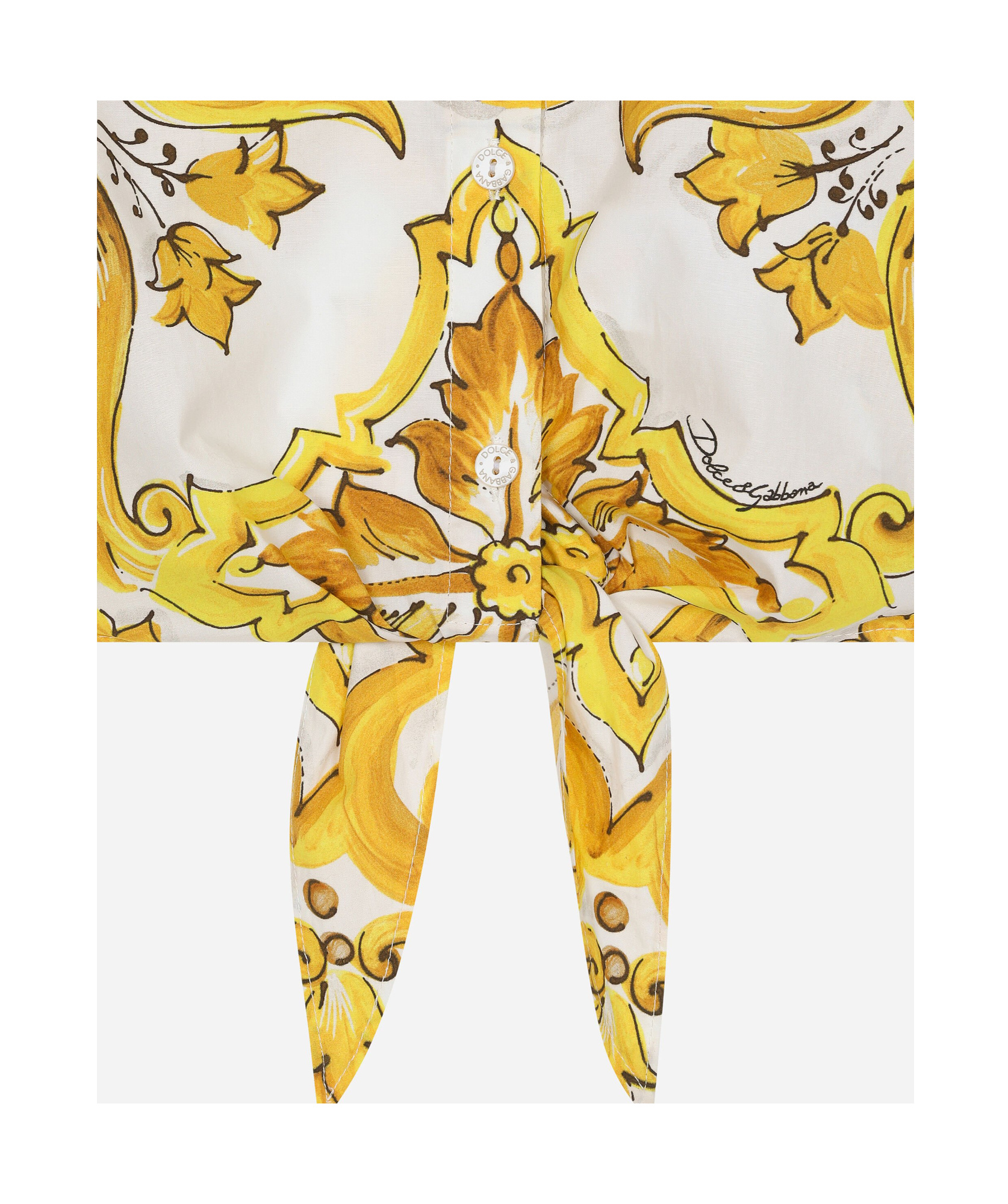 Dolce & Gabbana Majolica Tie Cropped Shirt In Multicolor