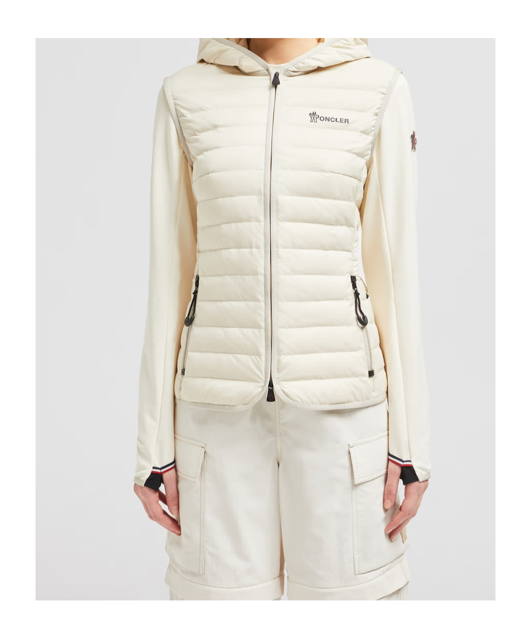 Moncler Sweat Zippé En Coton Matelassé In White