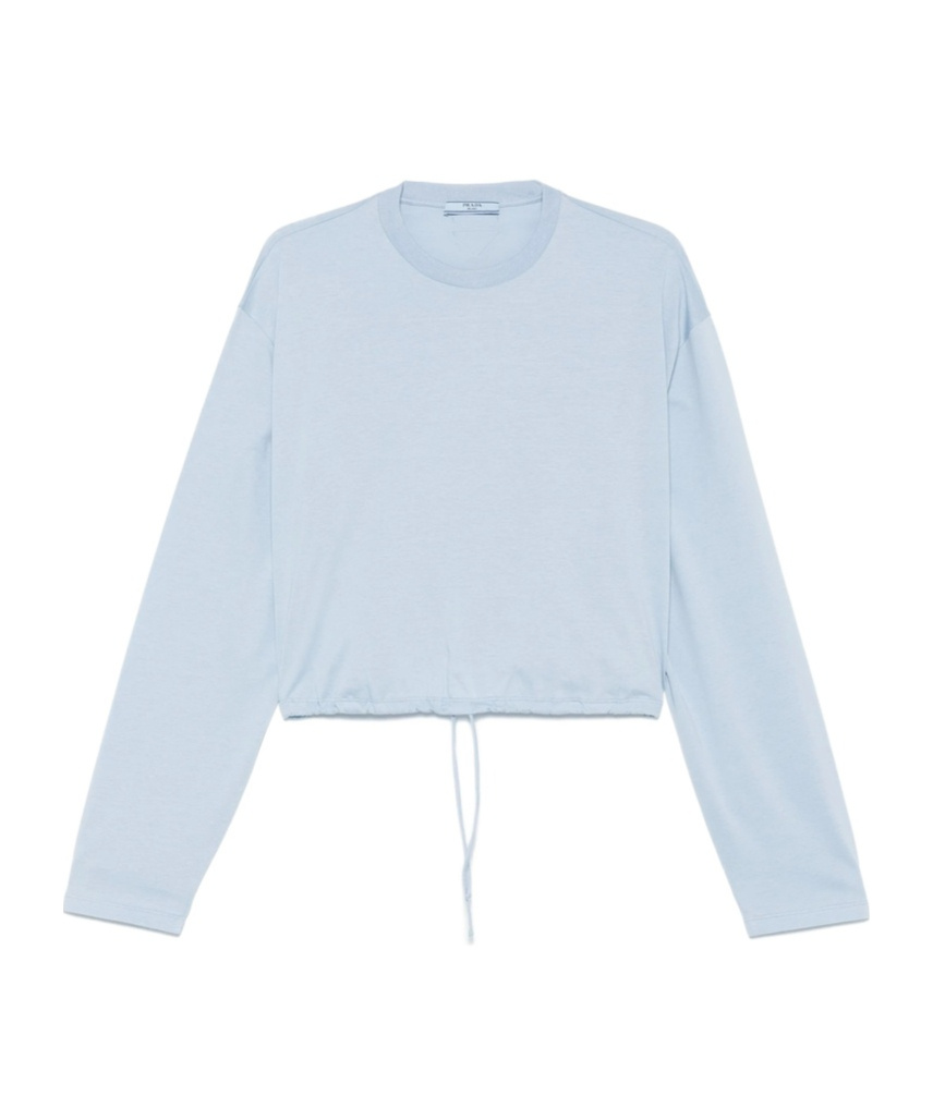 Prada Light Blue Sweater With Elastic Hem In Blue