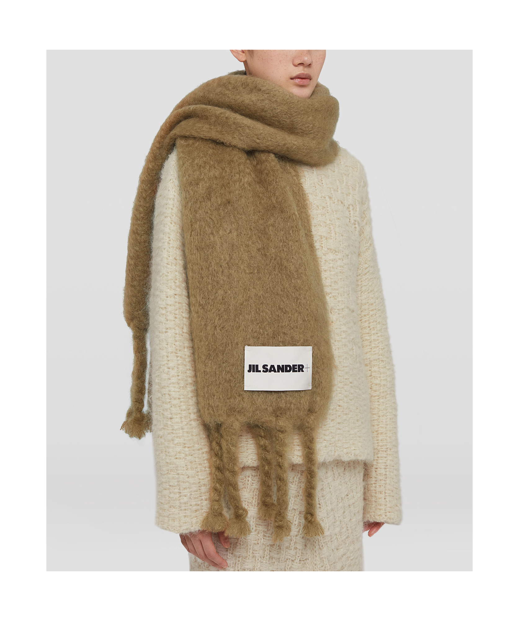 Jil Sander Fringed Brushed Scarf In Brown
