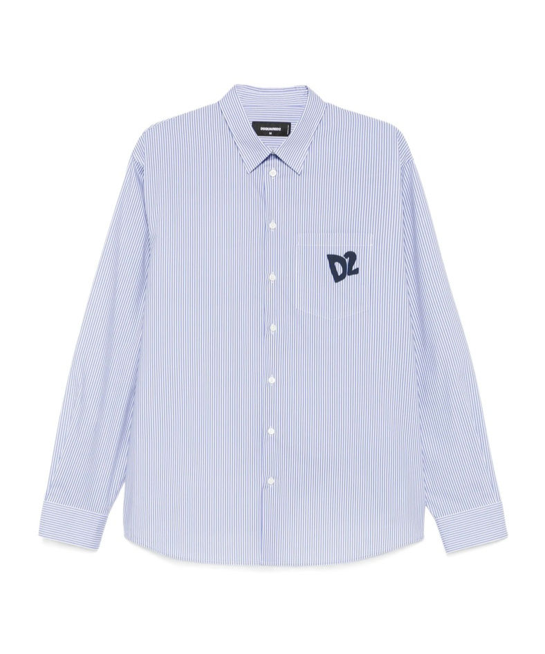 Dsquared2 Summer Lovers Oversized Striped Cotton Shirt In Sky-blue
