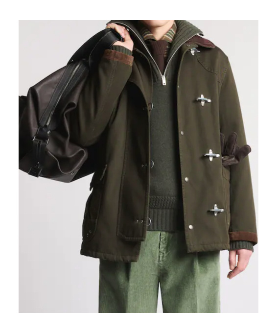 Fay Structured Green Cotton Jacket With Contrasting Collar In Green