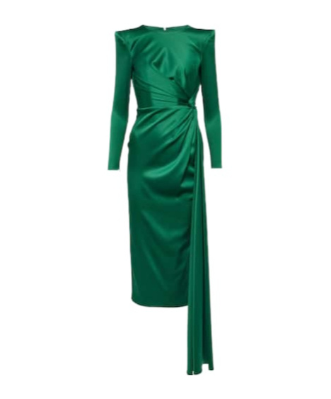 Alex Perry Draped Satin Crepe Midi Dress In Green