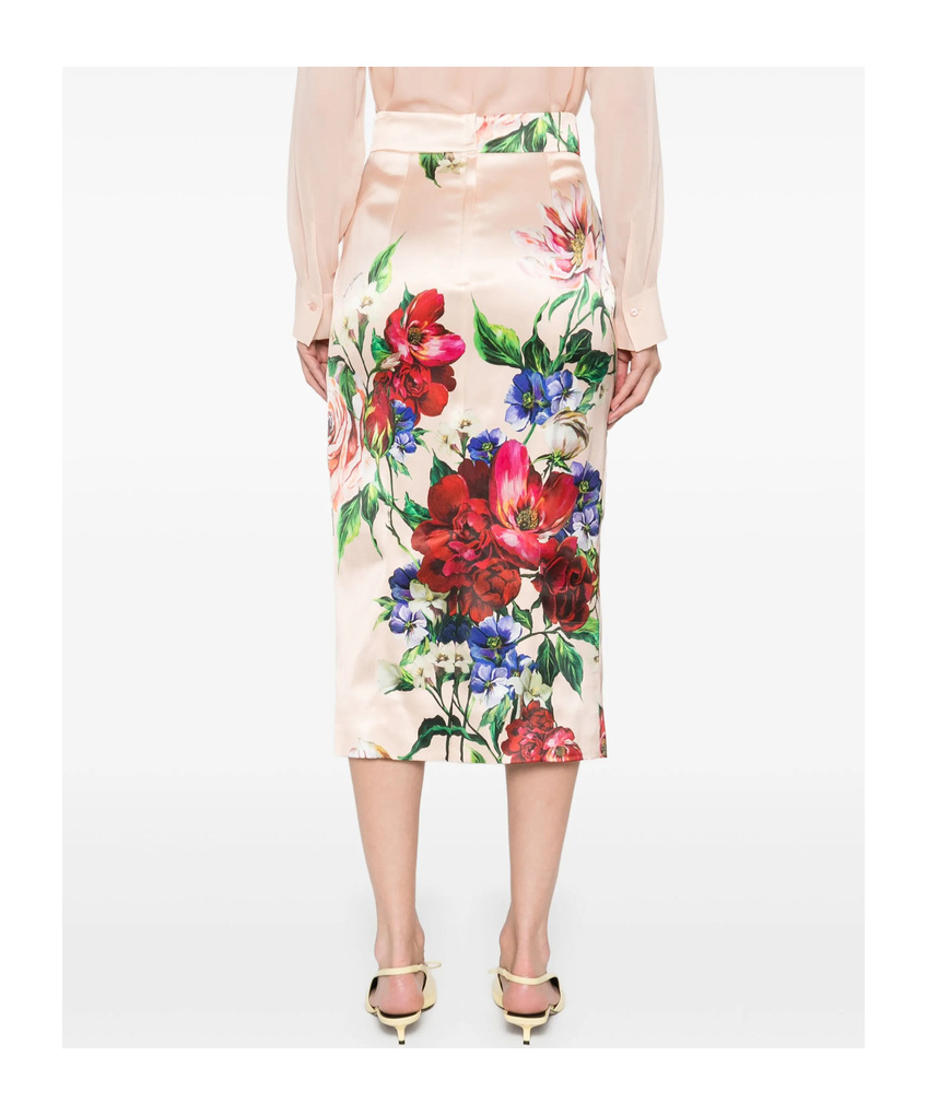 Dolce & Gabbana Printed Stretch Satin Skirt In Nude