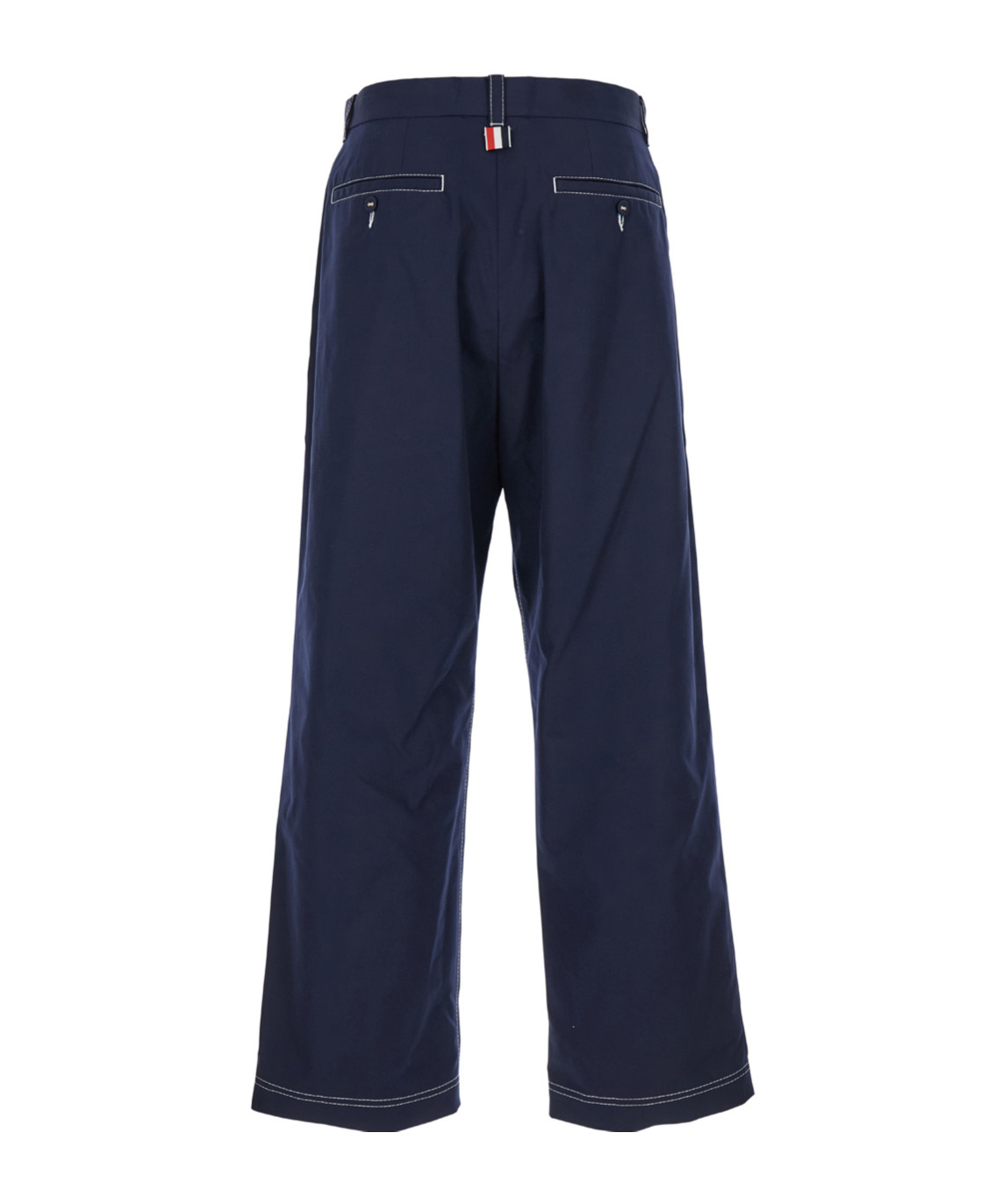 Thom Browne Blue Straight Pants With Contrasting Stitching In Fabric Man In Black