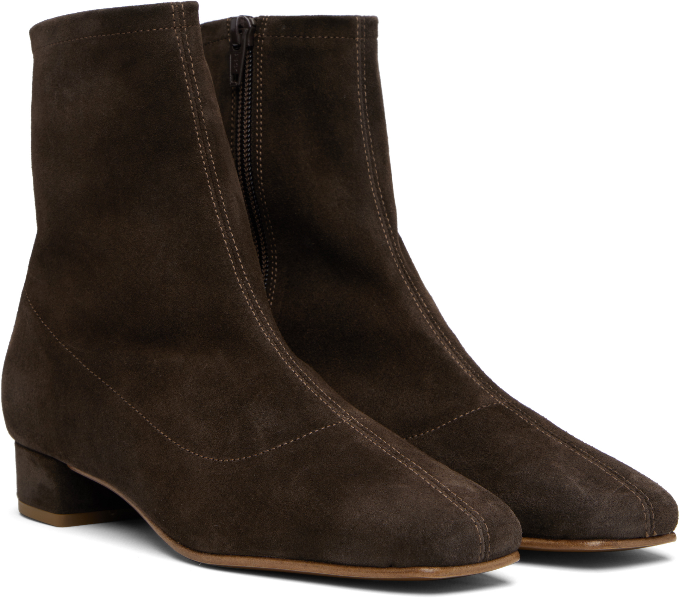 By Far Suede Block Heel Ankle Boot In Brown