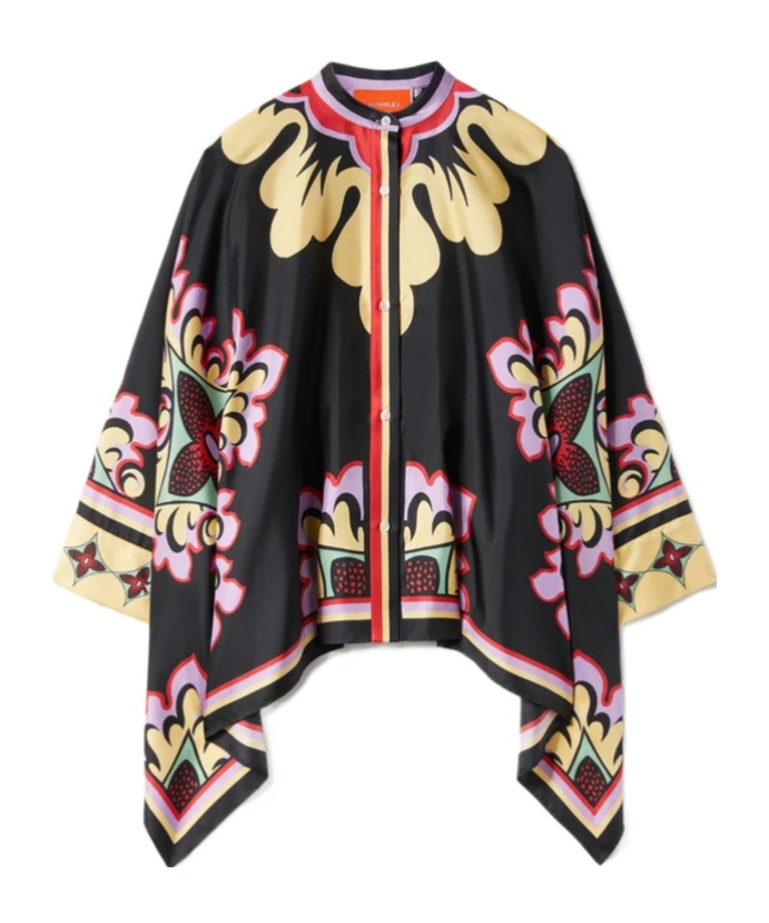 La Doublej Floral Print Cape In Black