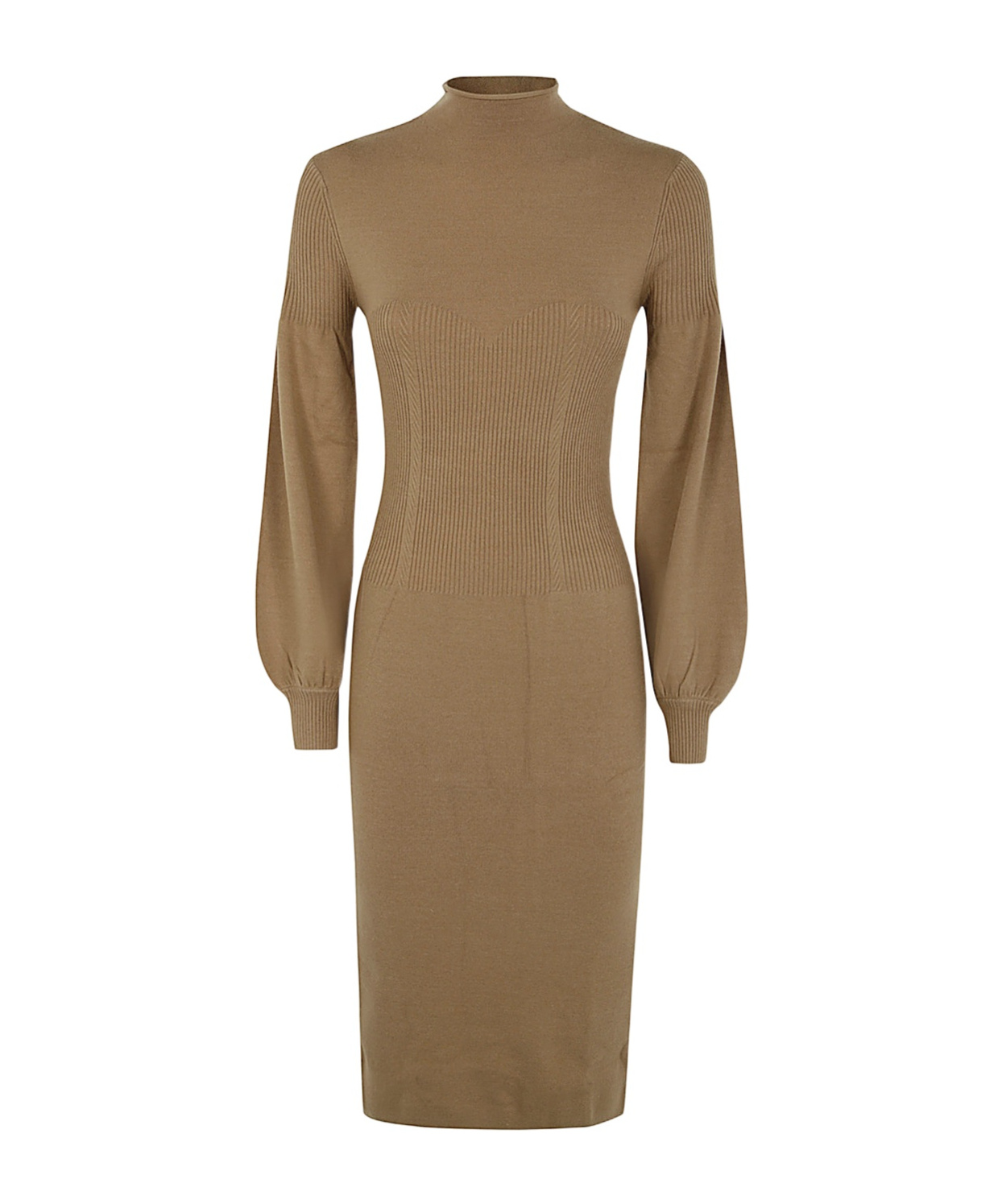 Twinset Long-sleeved Knitted Dress In Brown