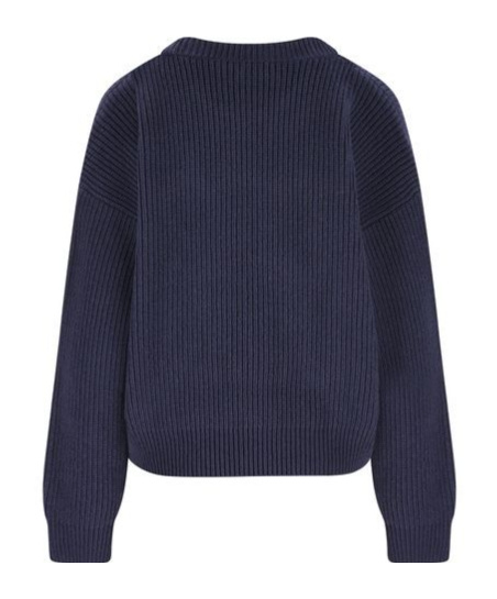 Celine Women Ribbed Wool Crew-neck Sweater In Blue