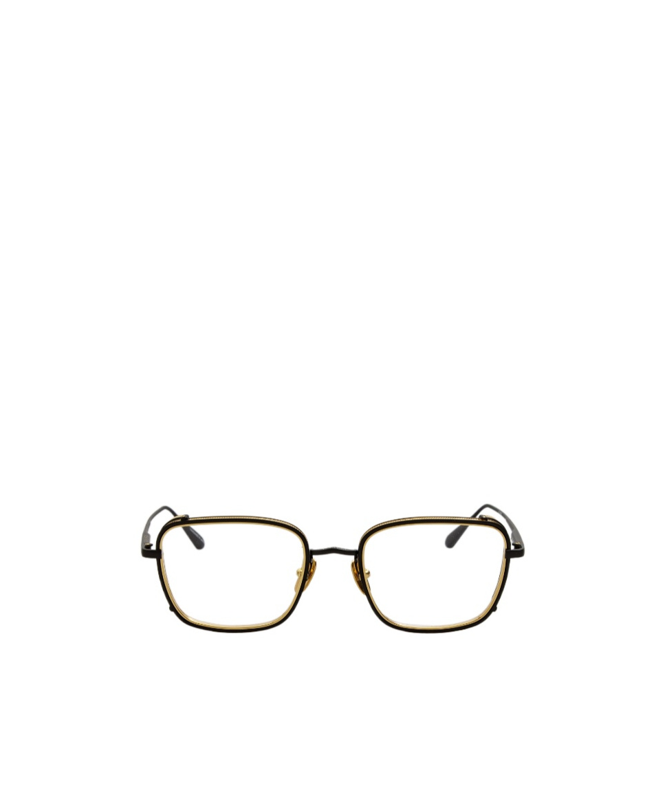 Linda Farrow Ofer Rectangular Optical Frame In Matt Nickel And 22k Yellow Gold In Black