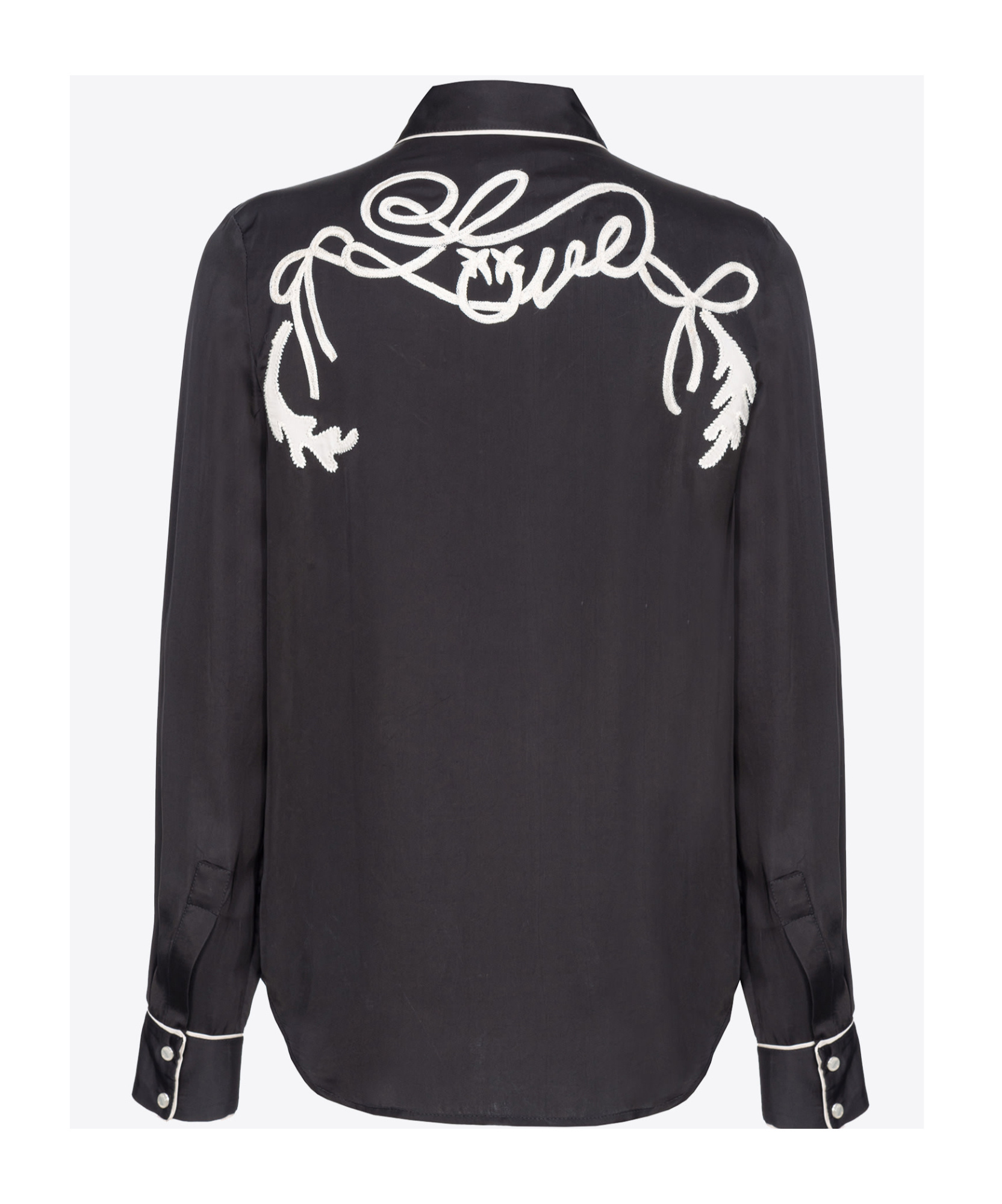 Pinko Satin Shirt With Rodeo Embroidery In Black