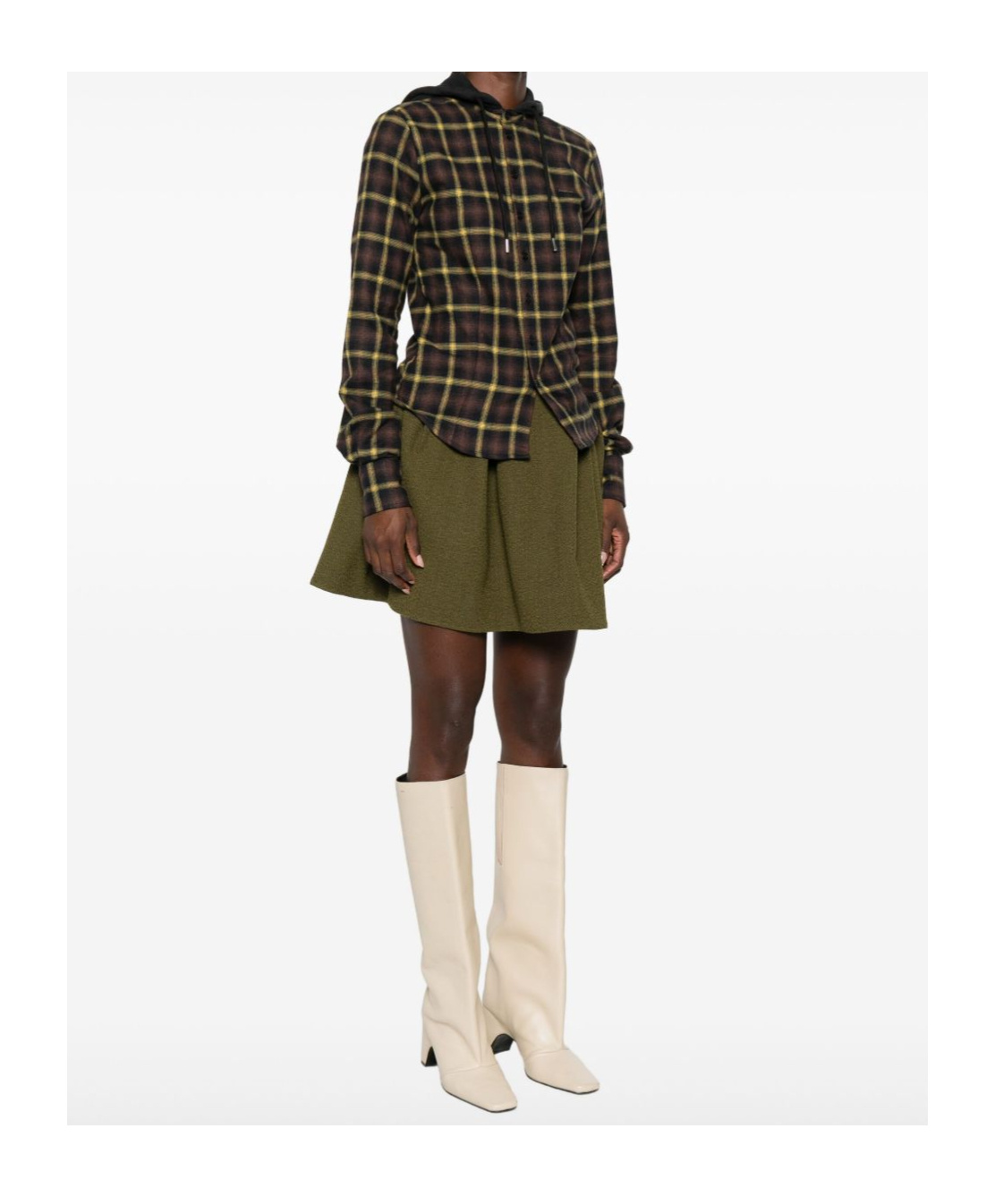 Coperni Plaid Brown Shirt With Hood And Button-down Detail In Brown