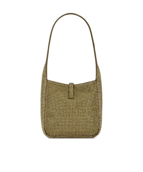 Saint Laurent Le 5 À 7 Supple Baby In Silk Satin And Crystals In Green