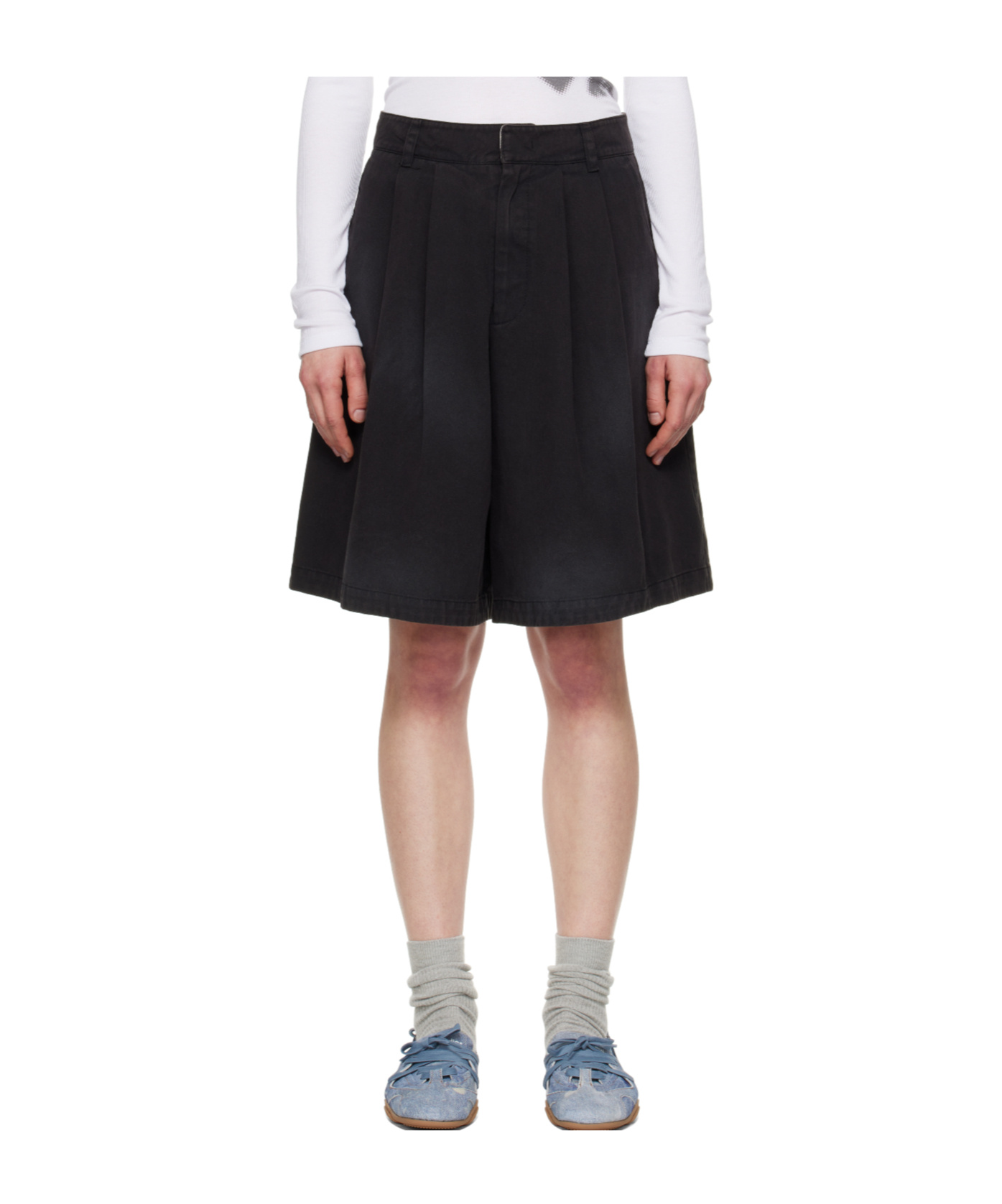 Open Yy Washed Bermuda Shorts In Black
