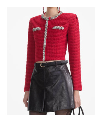 Shop Self-portrait Textured Knit Cardigan In Red