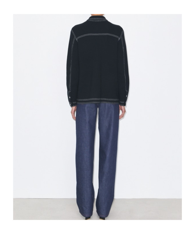 Tory Burch Topstitch Wool Jacket In Black