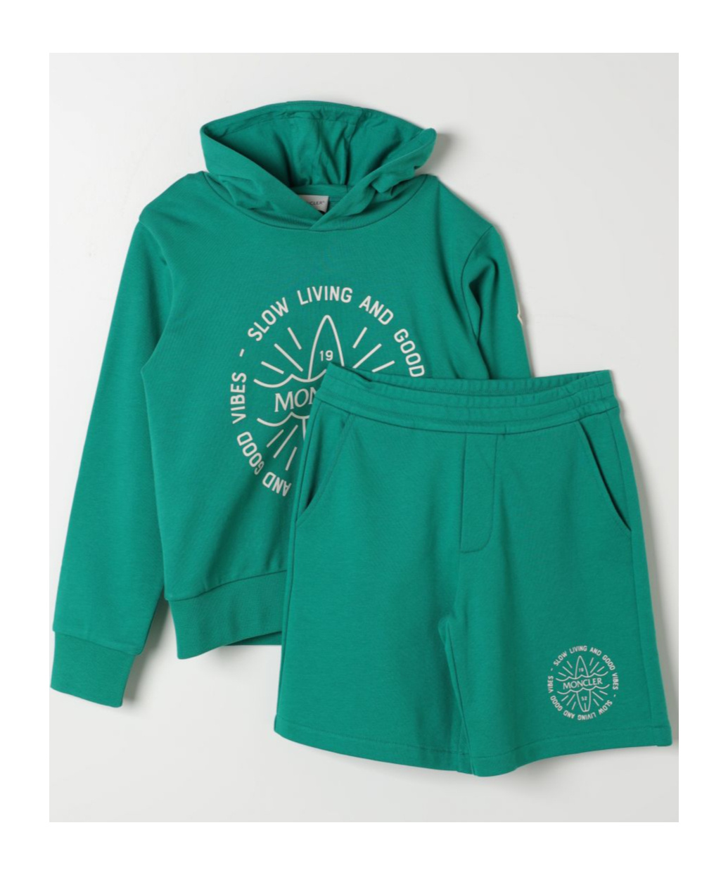 Moncler Logo-appliqué Track Shorts Set In Green