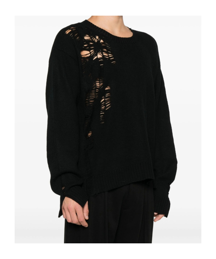Ann Demeulemeester Natan Destroyed Seed Stitch Turtleneck Sweater In Black