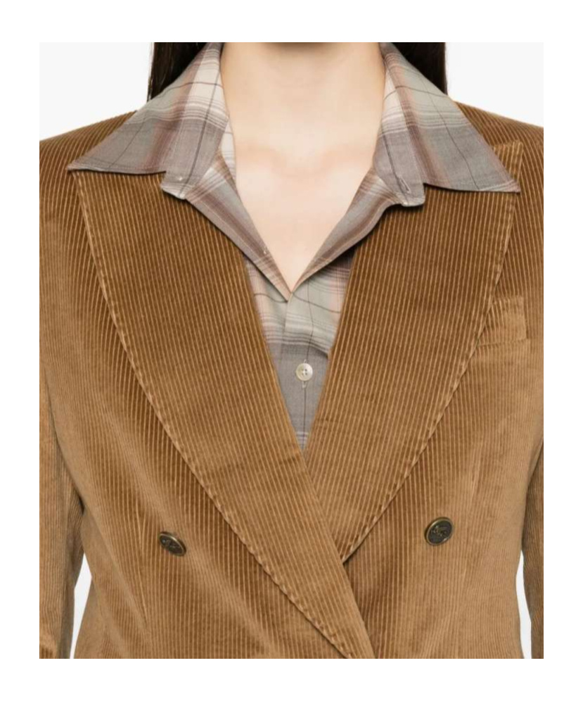 Etro Camel-colored Ribbed Double-breasted Blazer In Brown