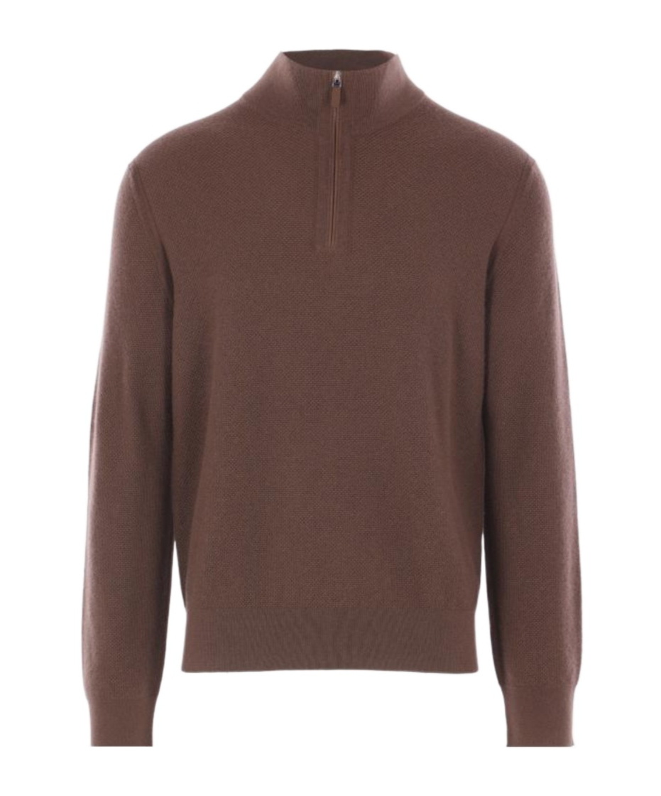 Zegna Long-sleeved Half-zip Sweater In Brown