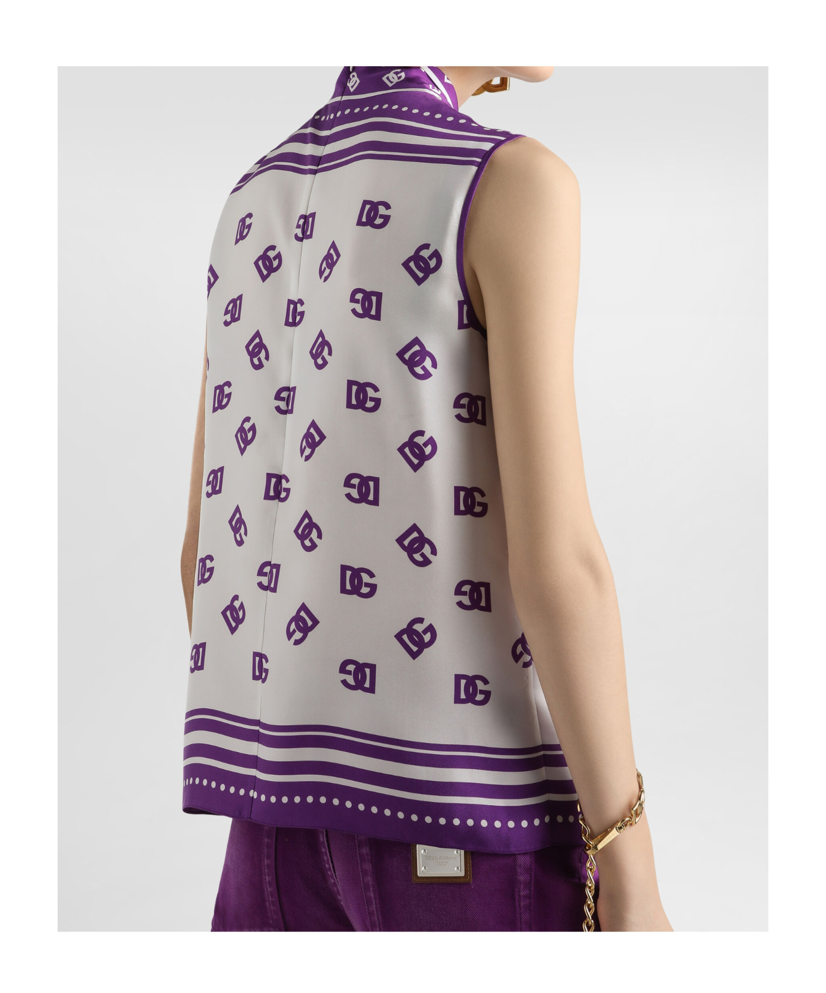 Dolce & Gabbana Allover Printed Sleeveless High Neck Top In Purple