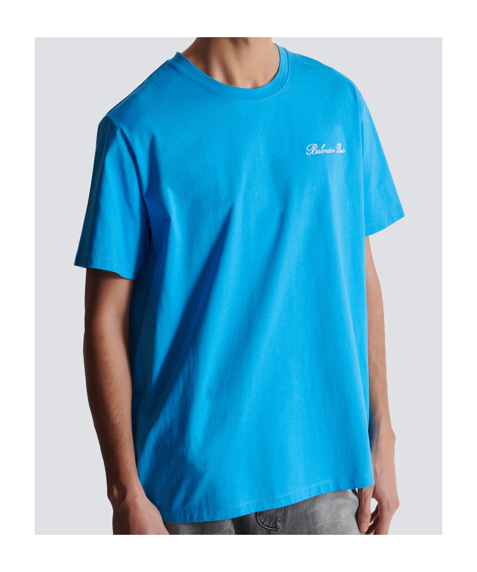 Balmain T-shirt With Logo Embroidery In Blue