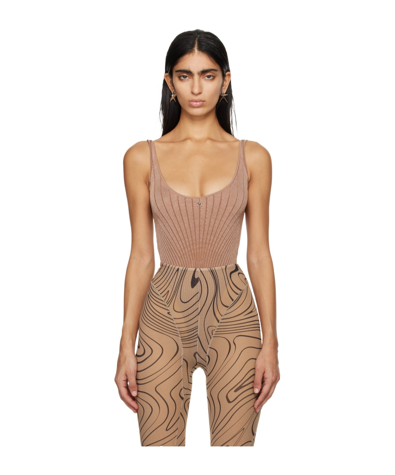 Shop Mugler Low Round Neck Logo Jumpsuit In Pink