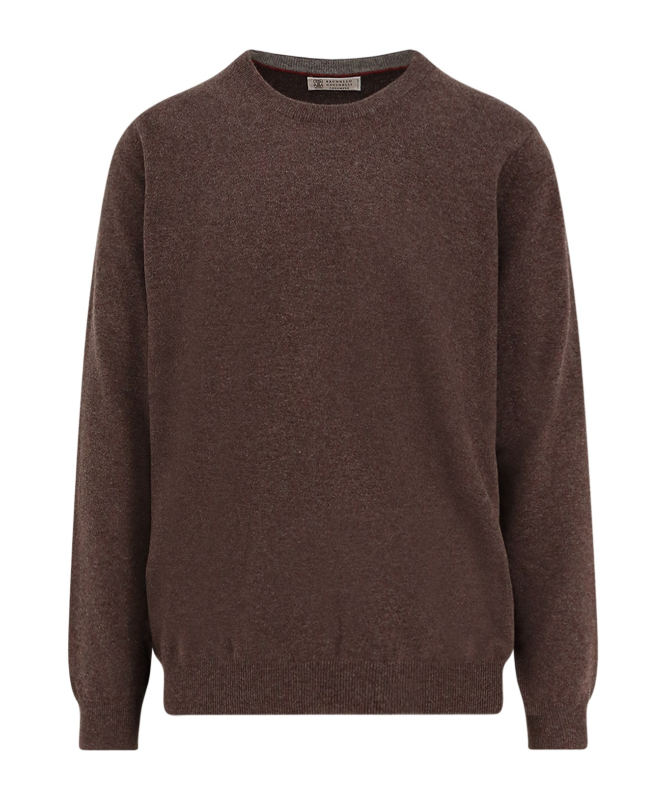 Brunello Cucinelli Cashmere Crew-neck Sweater Ribbed Finish In Brown