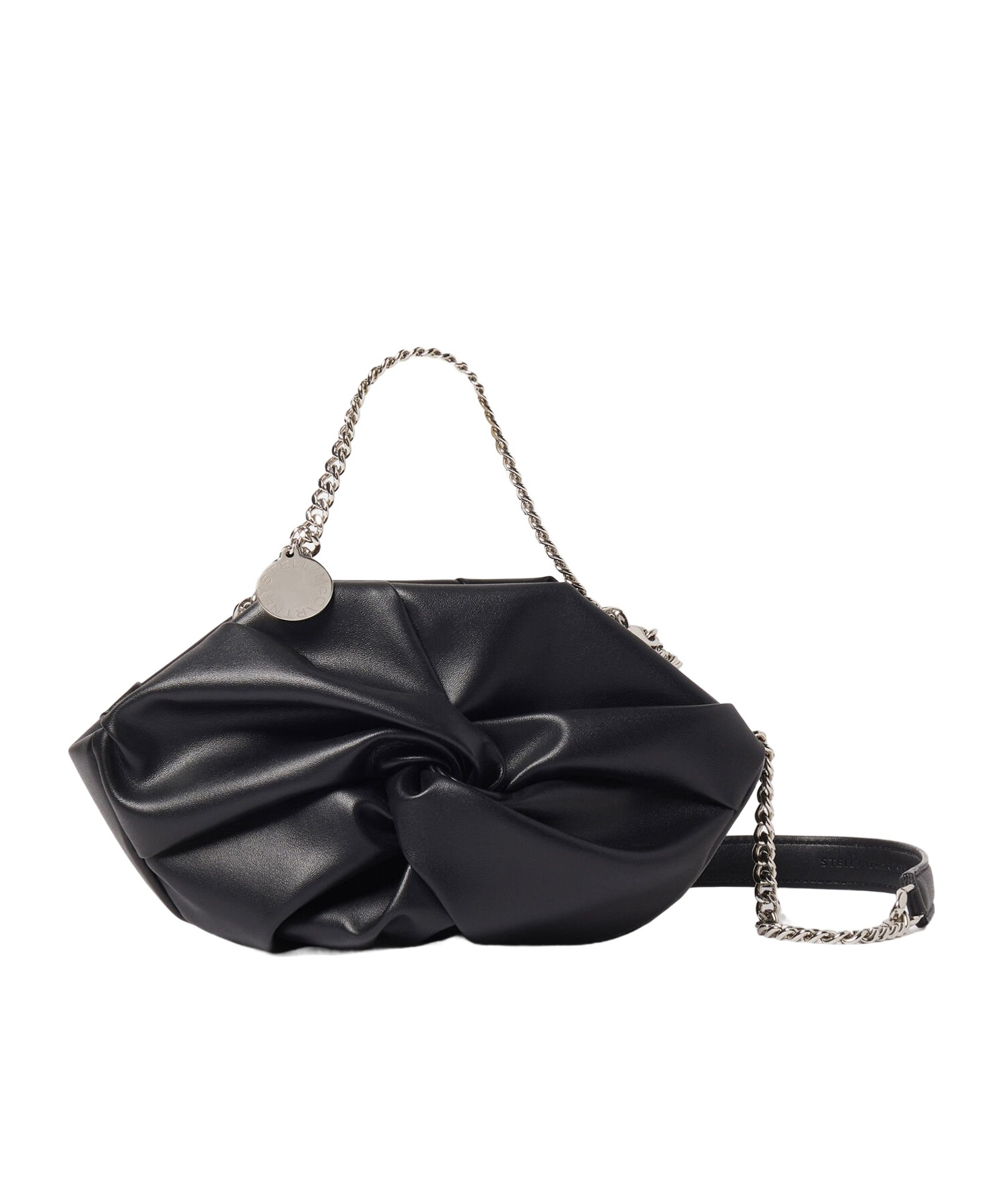 Stella Mccartney Twist Detailed Chain-linked Shoulder Bag In Black