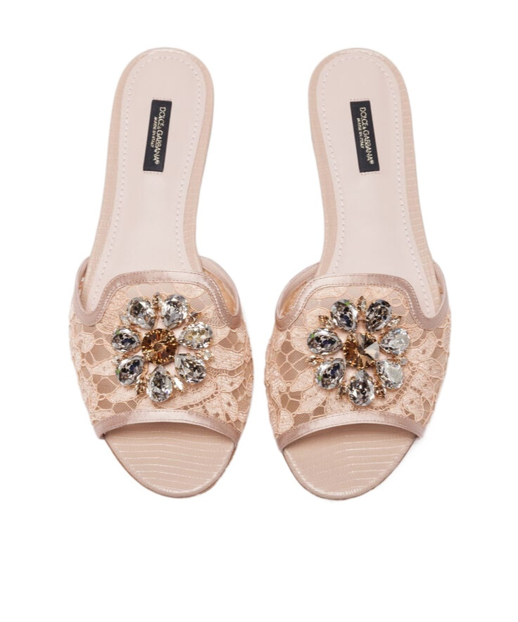Dolce & Gabbana Bianca Lace Slides In Neutral