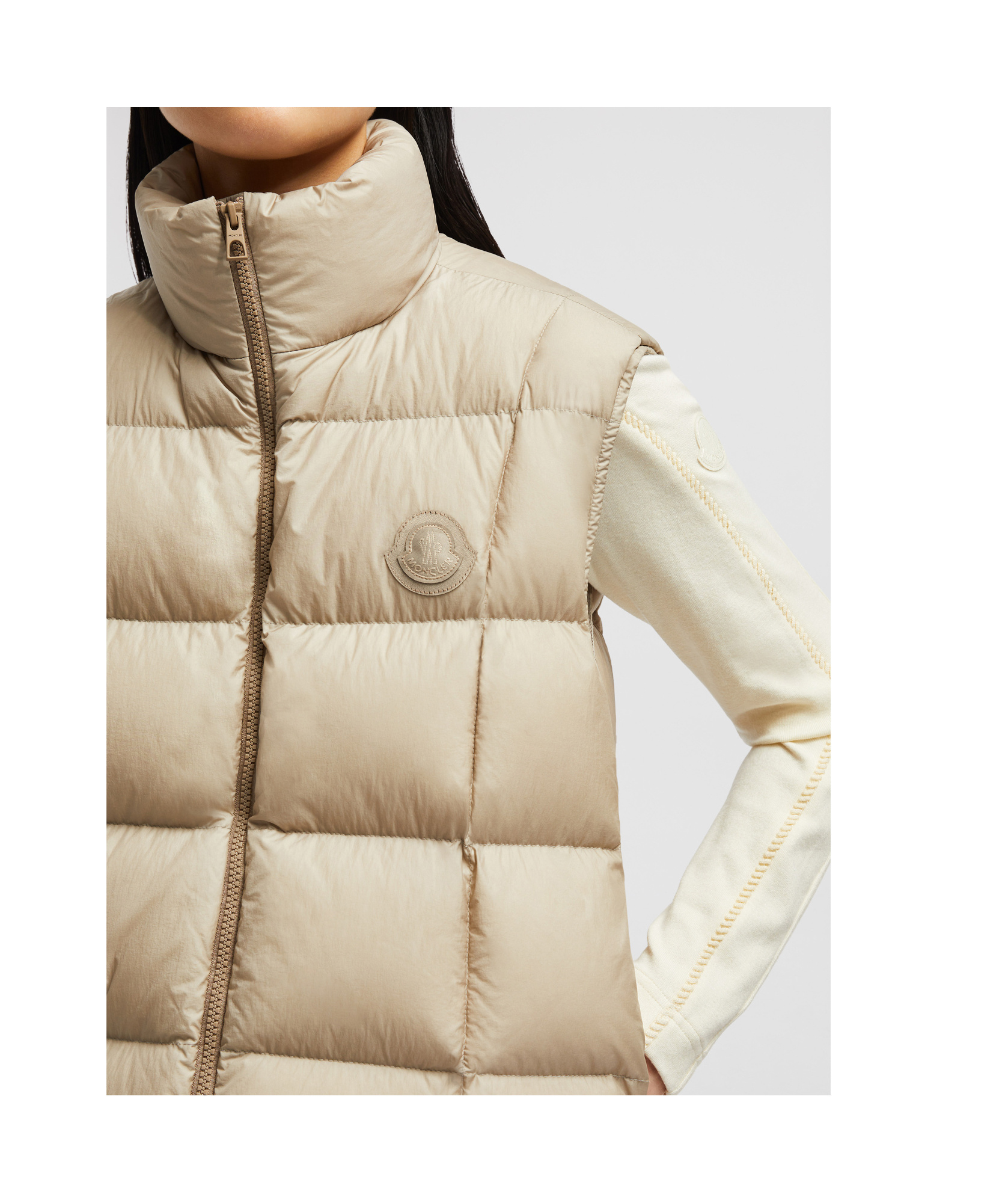 Moncler Long-sleeved Wool And Cashmere Three-in-one Down Jacket In Nude