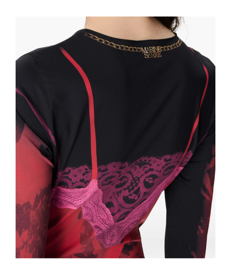 Marine Serre Printed-lace Jersey Dress In Red