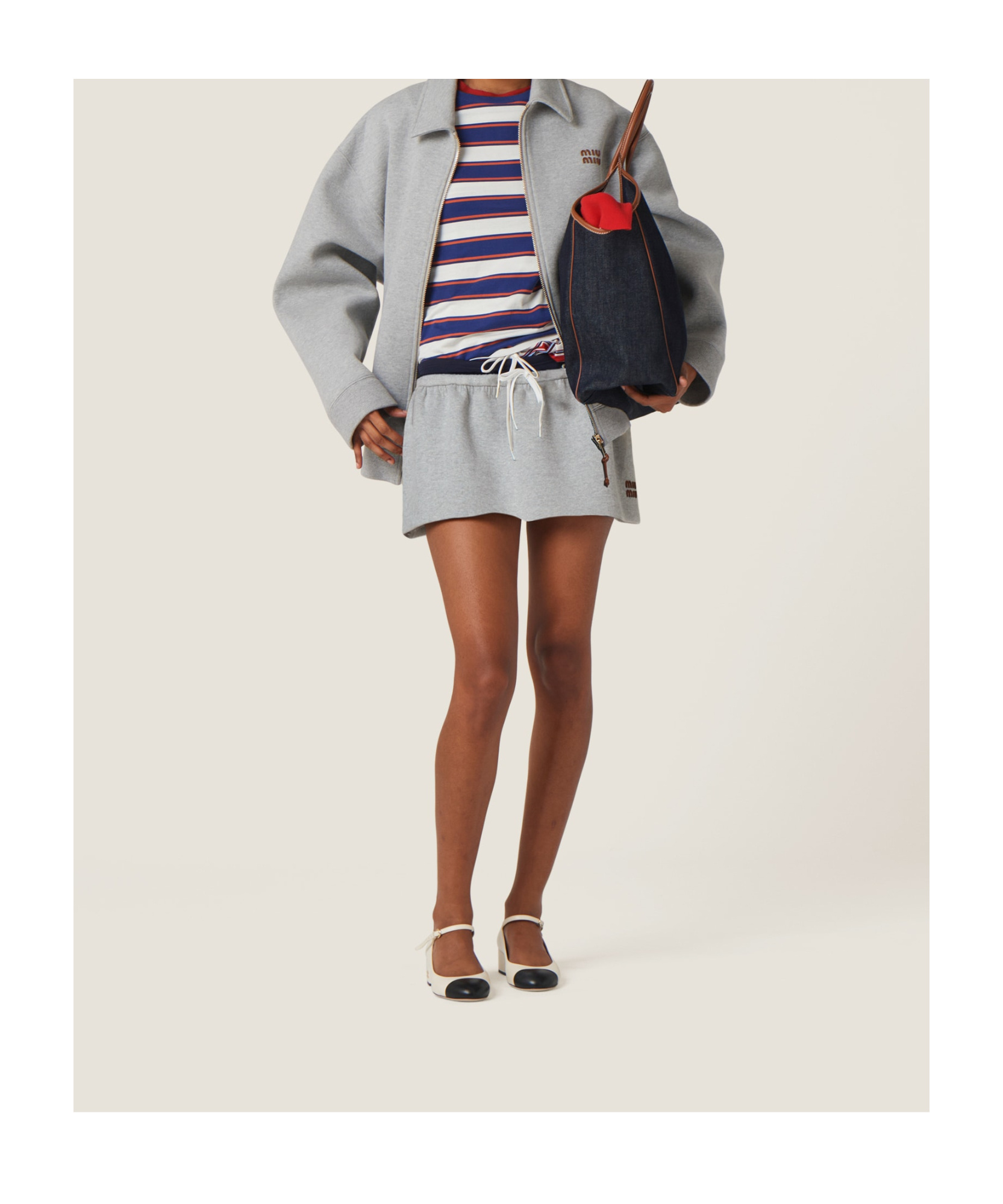 Miu Miu Logo-patch Cotton Skirt In Gray