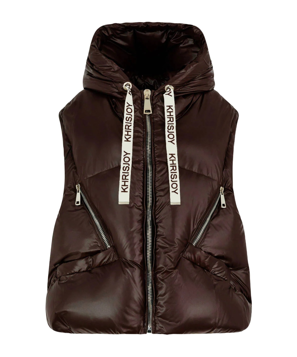 Khrisjoy Quilted Nylon Sleeveless Down Jacket With Hood In Brown