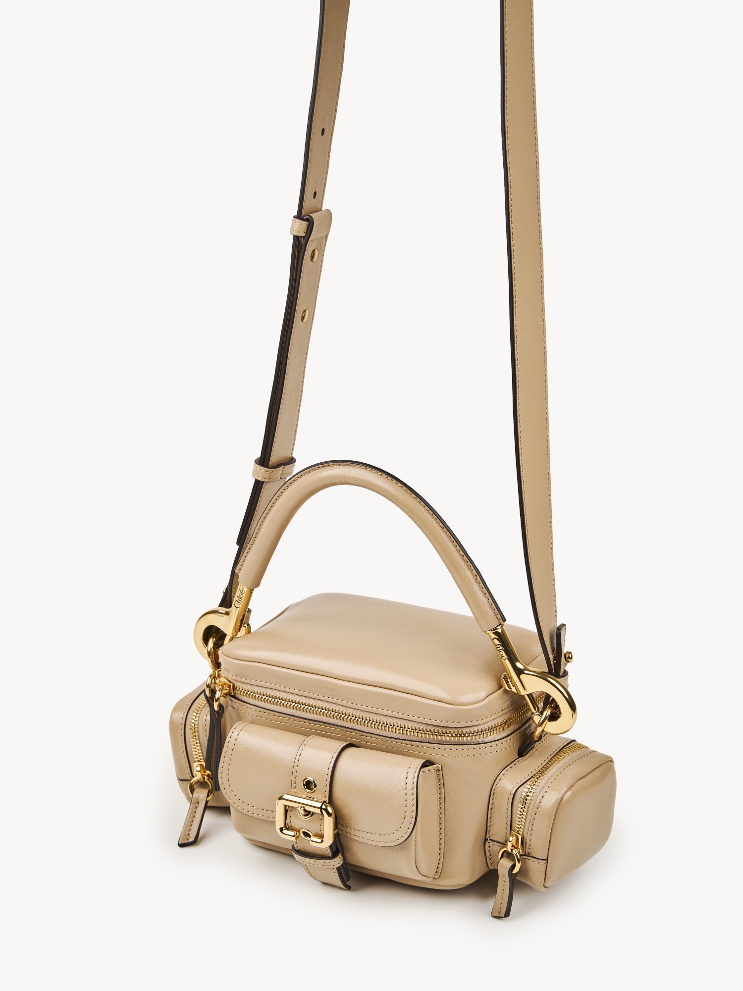 Chloé Small Camera Bag In Shiny Leather In Nude