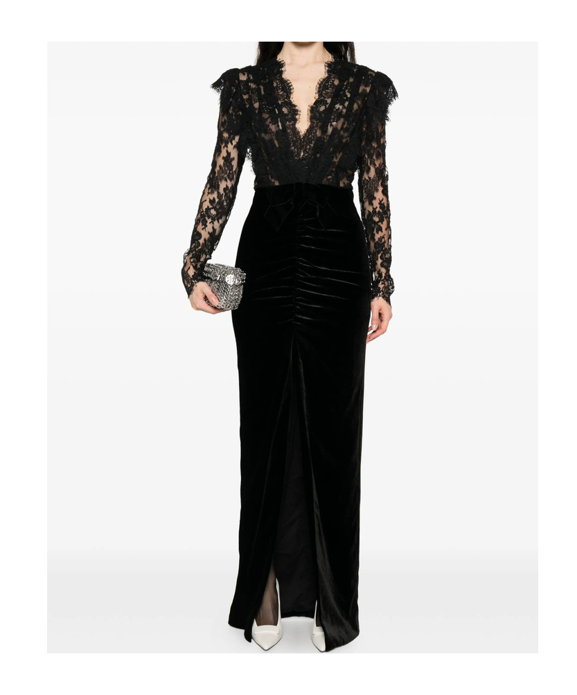 Alessandra Rich Women Velvet And Lace Dress In Black
