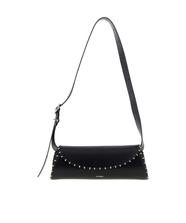 Jil Sander Cannolo Small Embellished Leather Shoulder Bag In Black