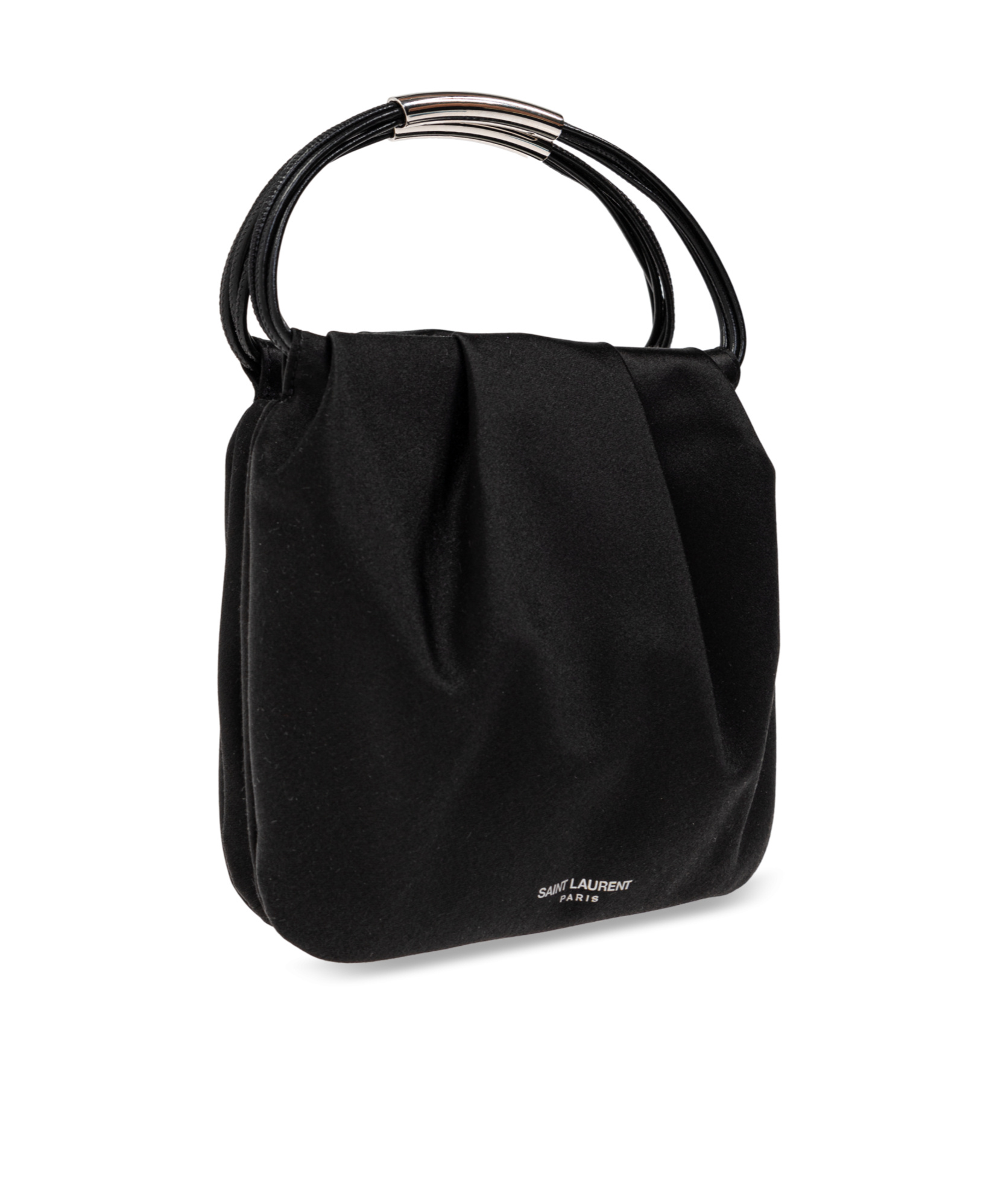 Saint Laurent Pochon Mini Top-handle Bag In Satin Silk In Black