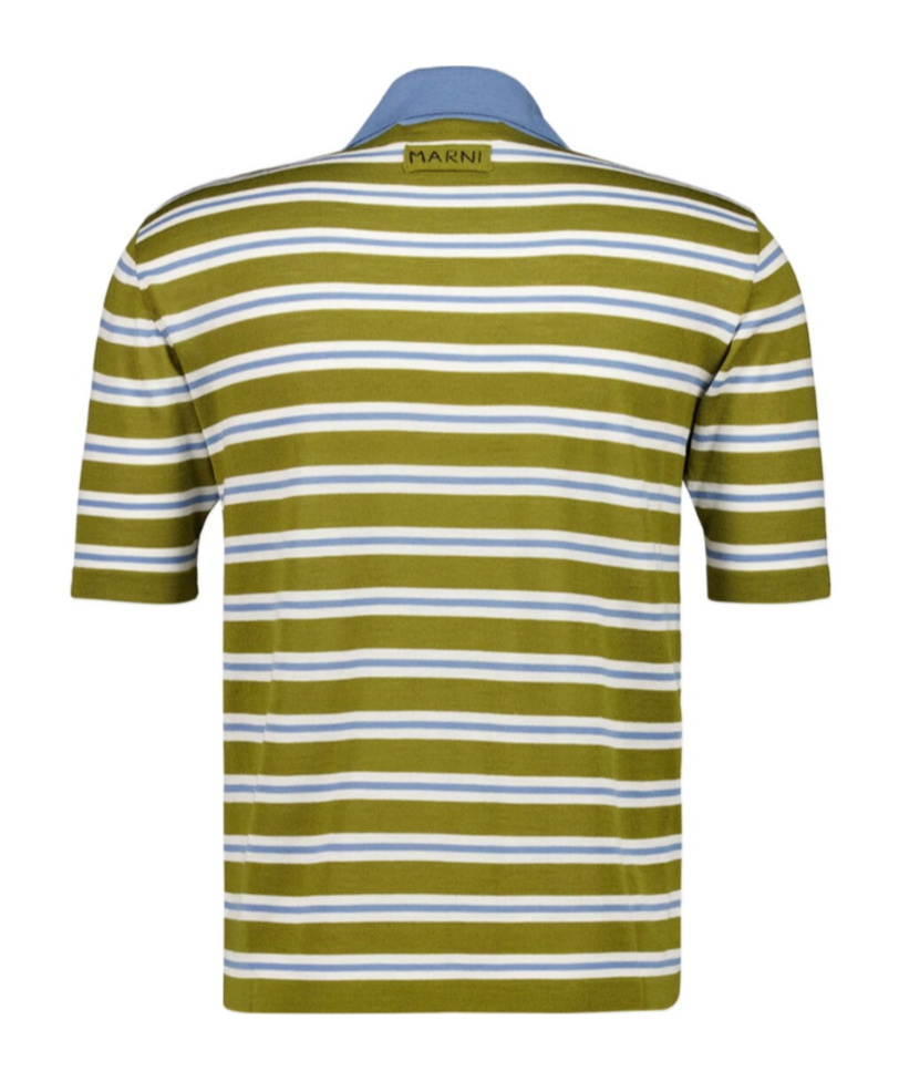 Marni Grass Green Striped Wool Polo Shirt In Green