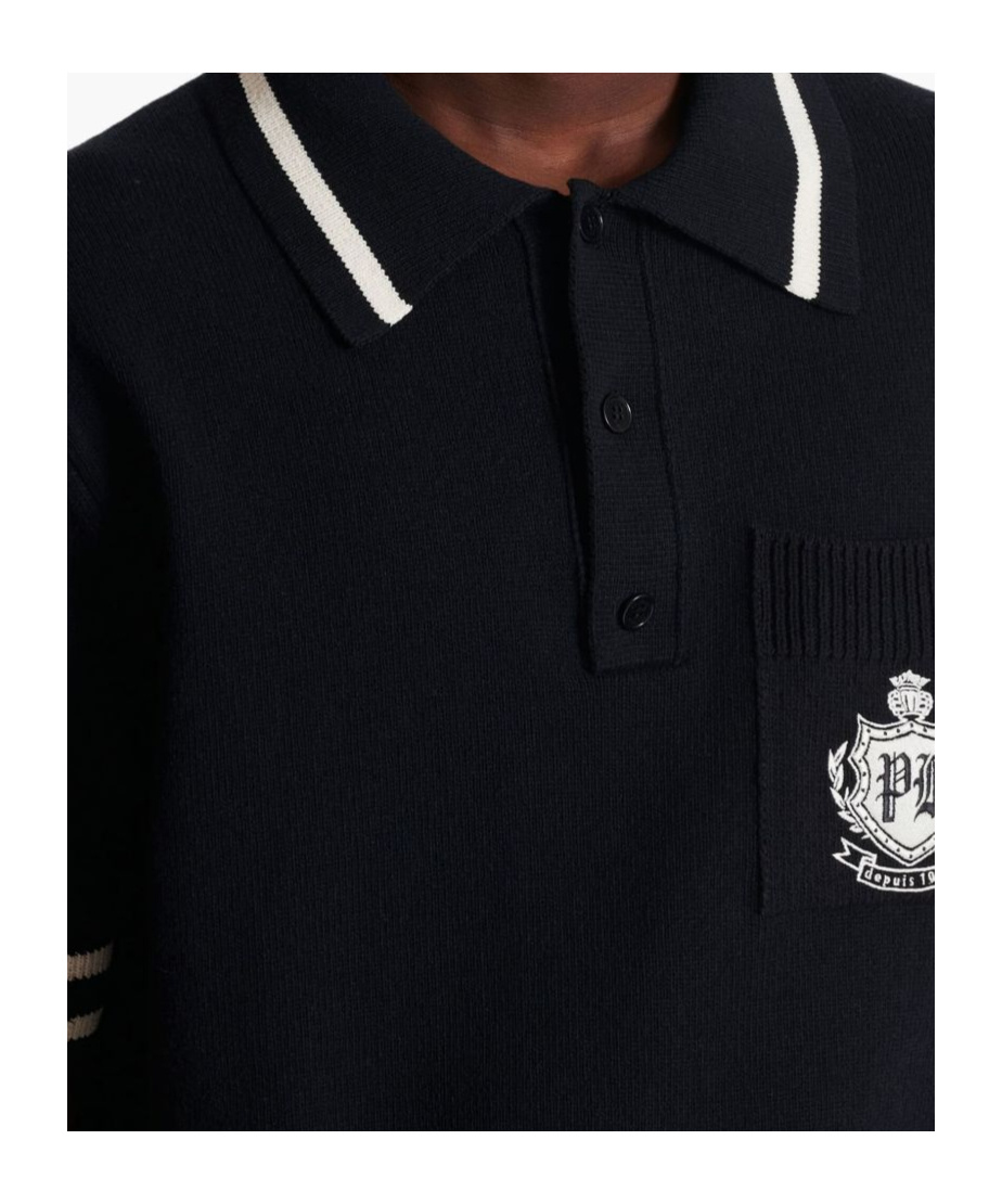 Balmain Striped Collar Short Sleeve Polo Shirt In Black
