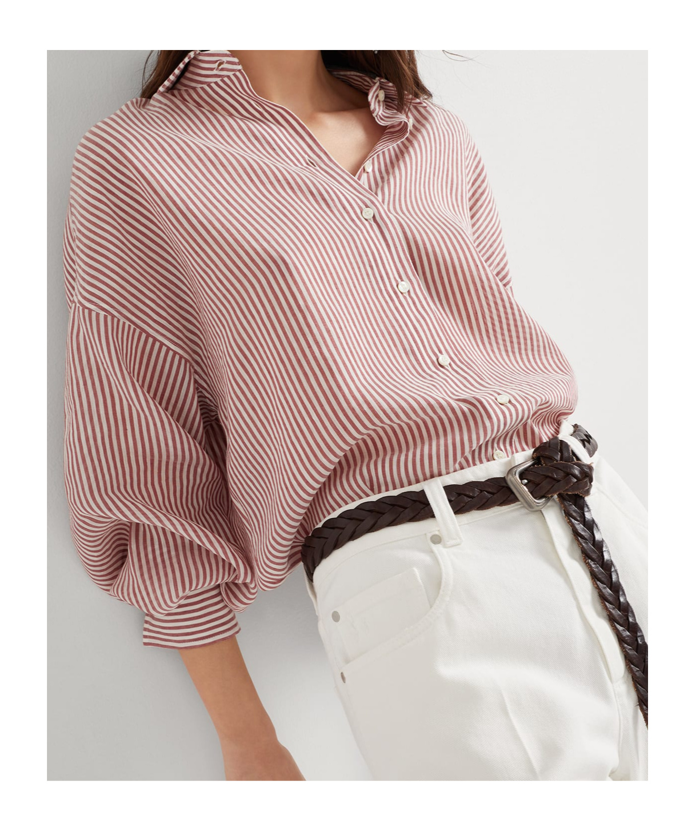 Brunello Cucinelli Bordeaux Stripe Linen-cotton Blend Shirt In Bordeaux