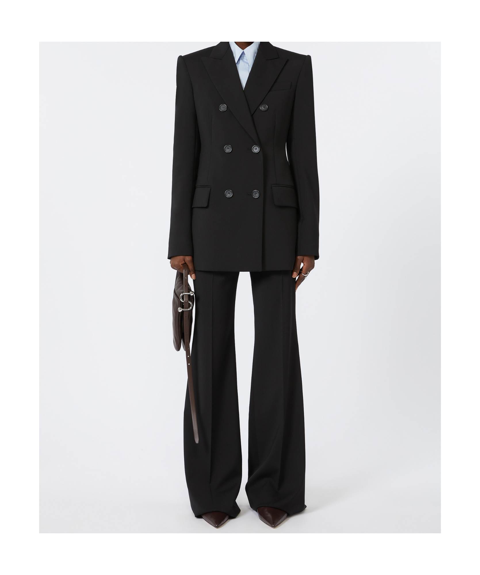 Sportmax Structured Double-breasted Blazer With Flap Pockets In Black
