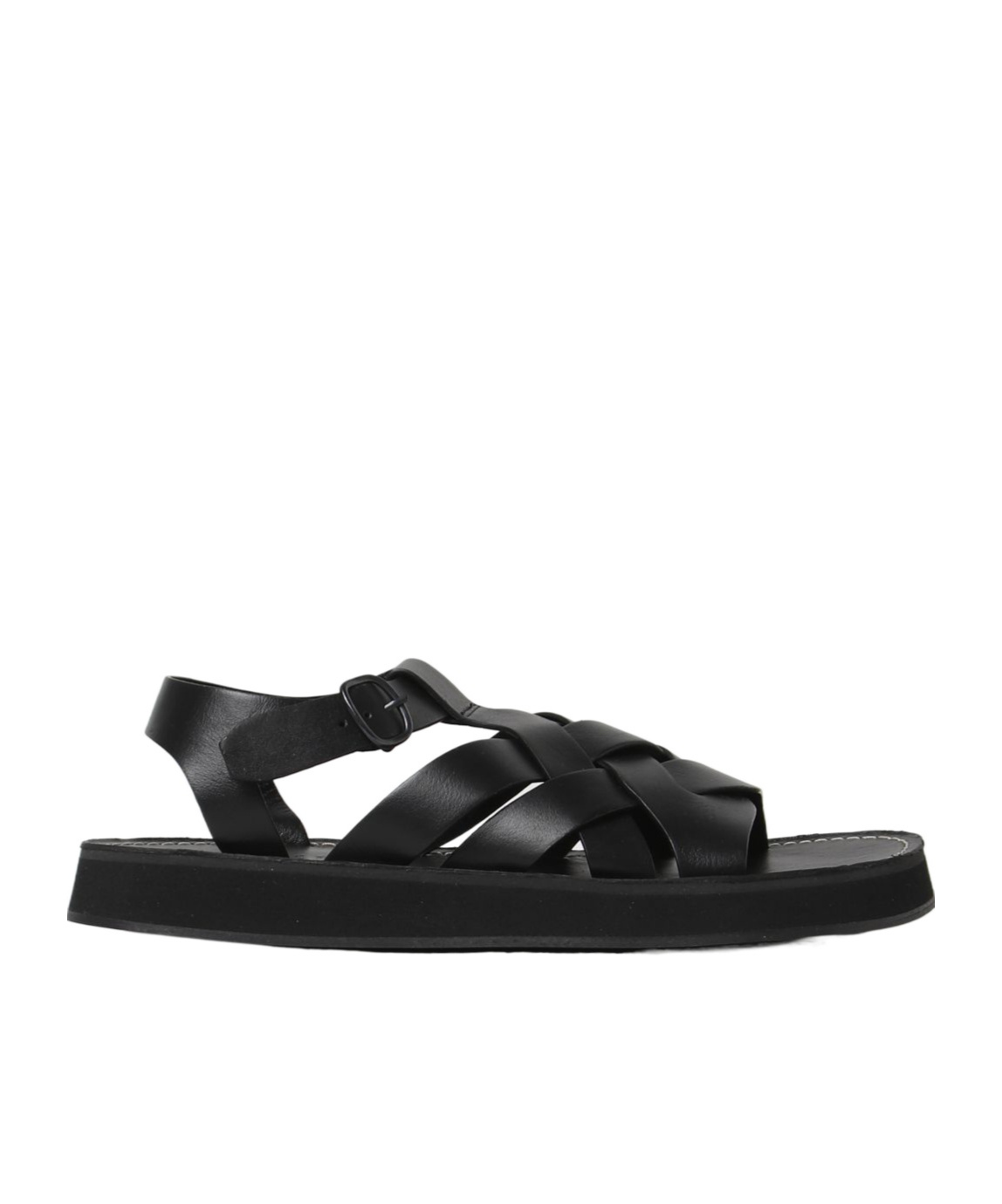 Hereu Round-headed Flat Sandals In Black