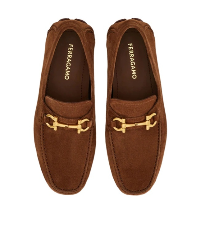 Ferragamo Driver With Gancini Ornament In Brown