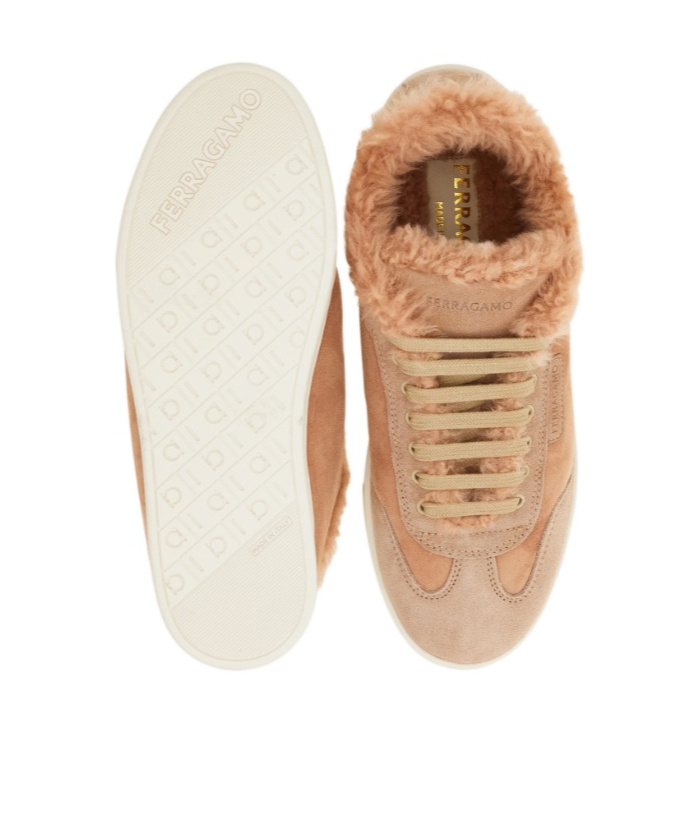Ferragamo Low Cut Sneaker With Shearling Detail In Multi