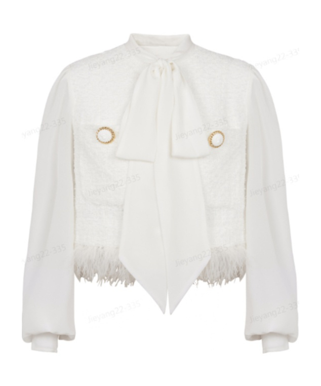 Shop Balmain Tweed And Crepe Jacket In White