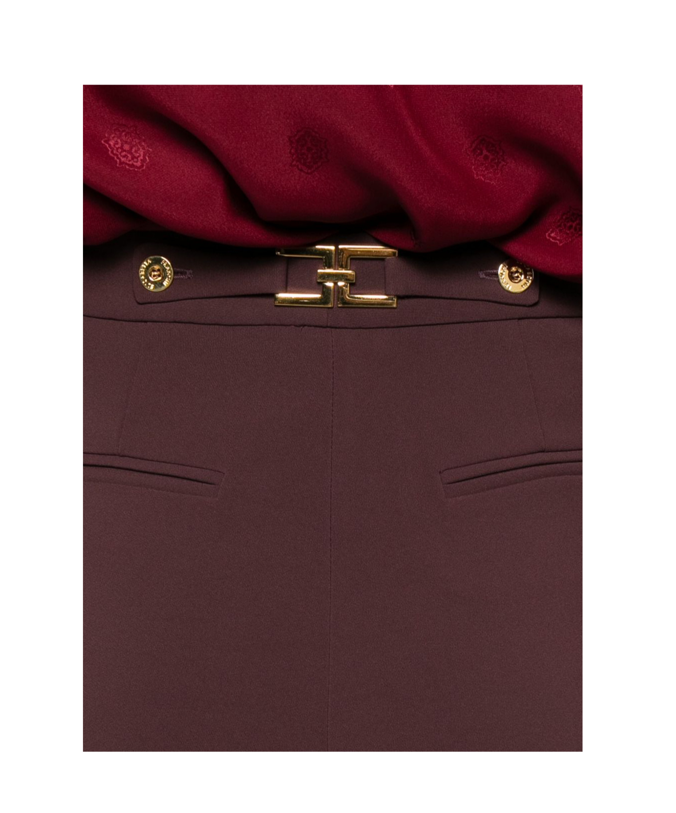 Elisabetta Franchi Embellished Crêpe Trousers In Burgundy