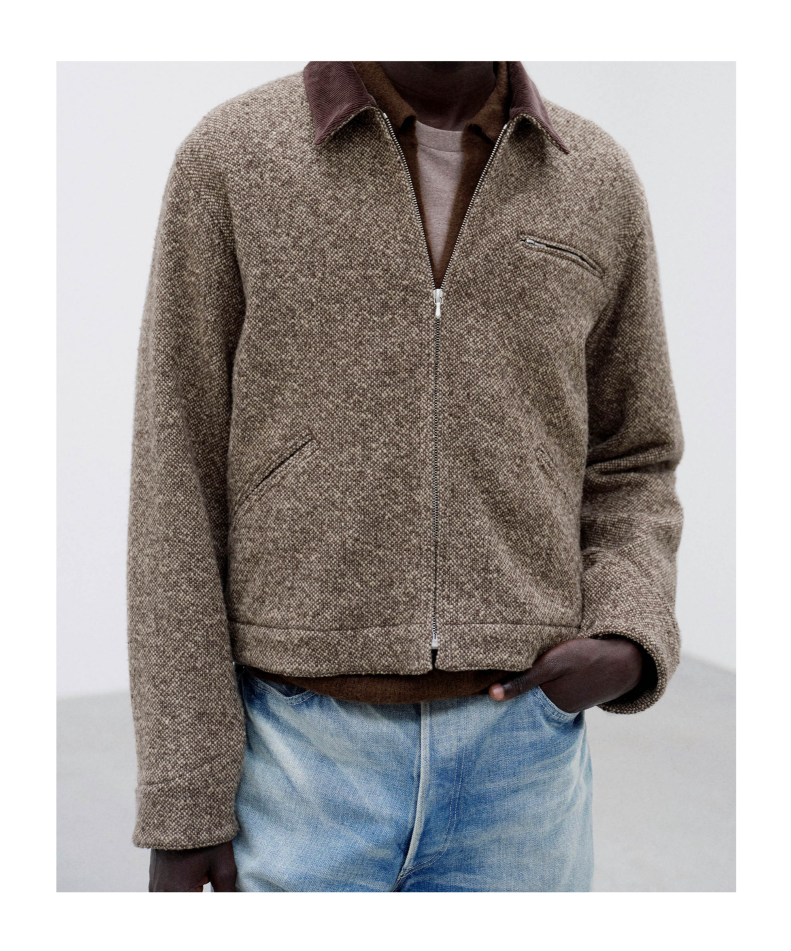 Auralee Textured Fabric Long Sleeve Jacket With Pocket In Brown
