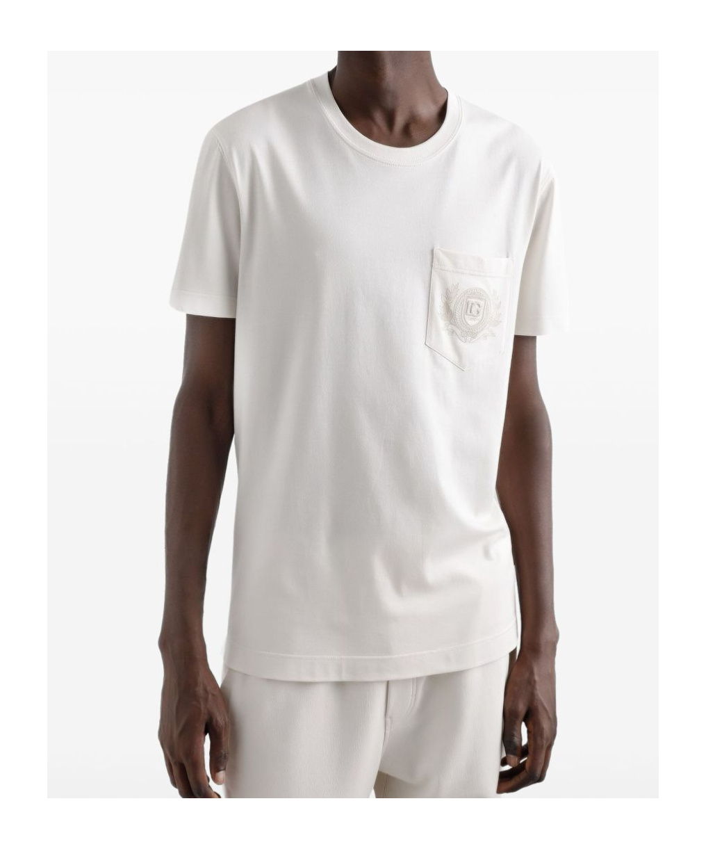Dolce & Gabbana Dg Logo Embroidered Cotton T-shirt In Beige